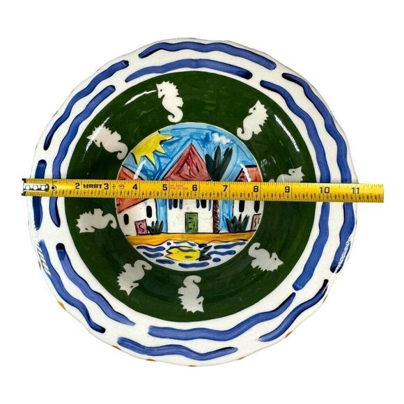 Vintage Mexico Seahorse Hand-Painted Pottery Bowl Coastal Village Design By Wick - Picture 4 of 5